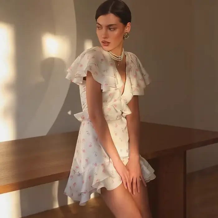 Robe Courte Chic à Imprimé Floral Français