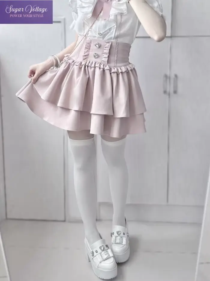 Japonais mignon doux Y2k Lolita gâteau jupe femmes taille haute strass Plaid à volants couches jupes Kawaii a-ligne Mini jupes polyester volants fantaisie occassions spéciales