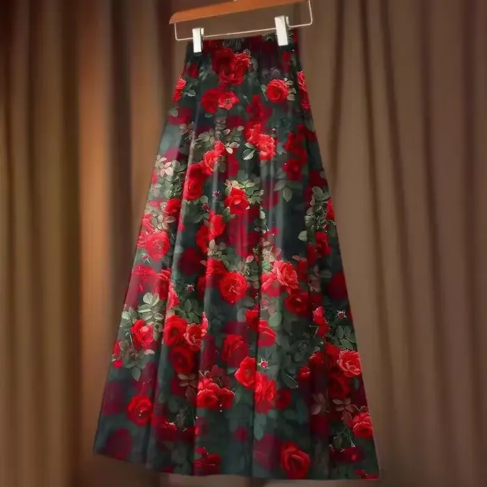Jupe Vintage florale femmes 2025 Faldas Mujer De Moda taille haute grande balançoire Jupe mode corée