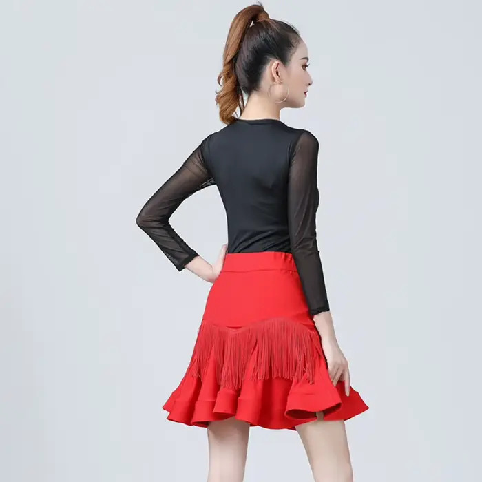 Jupe de danse latine, vêtements d'entraînement pour femmes adultes