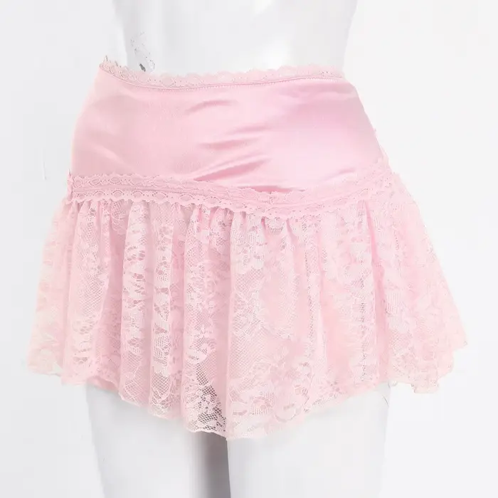 Jupe Plissée en Satin et Dentelle pour Femme