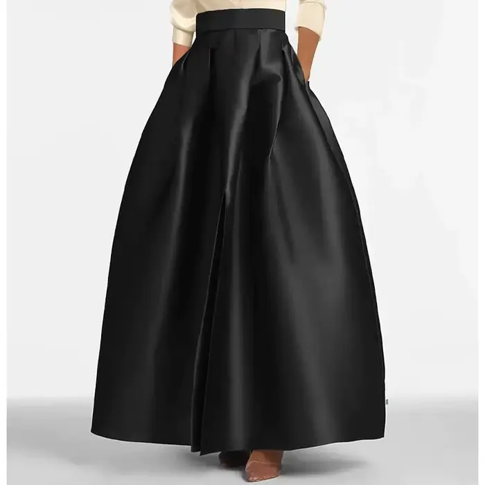 Jupes longues en Satin noir avec poche Morden, jupes formelles de fête, longueur au sol, fente centr