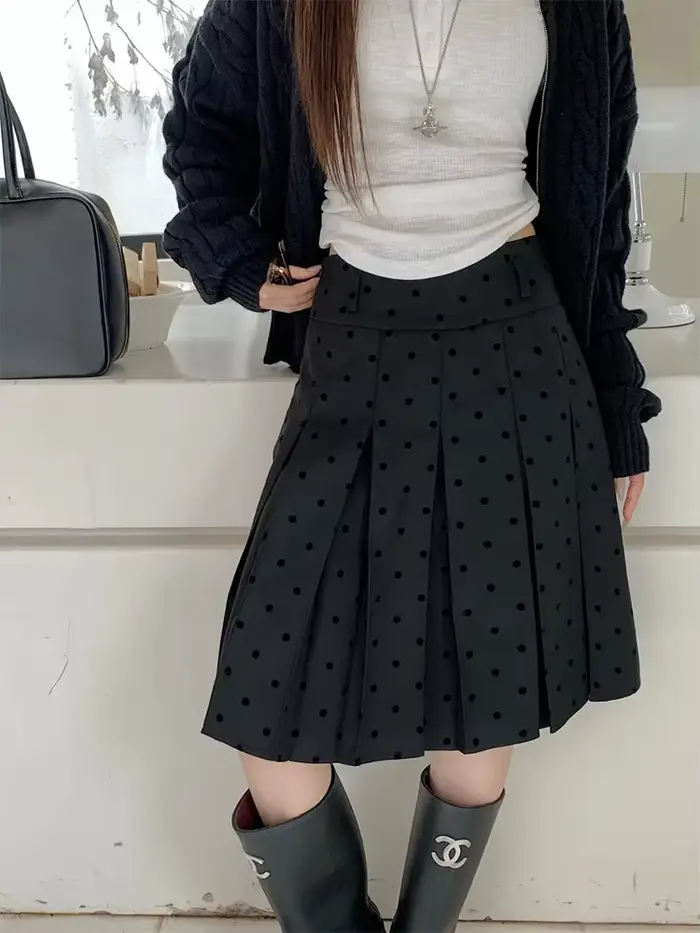 Jupe plissée à pois style coréen trapèze haute taille pour femmes été ocassions spéciales ocassions estivales