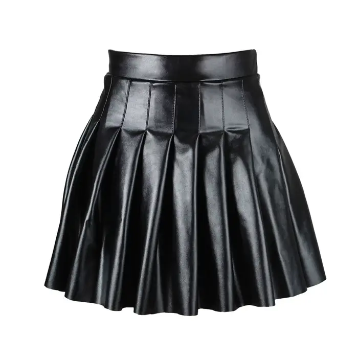 Jupe plissée en cuir carillon pour femme, jupe courte, taille haute, monochromatique, élégante