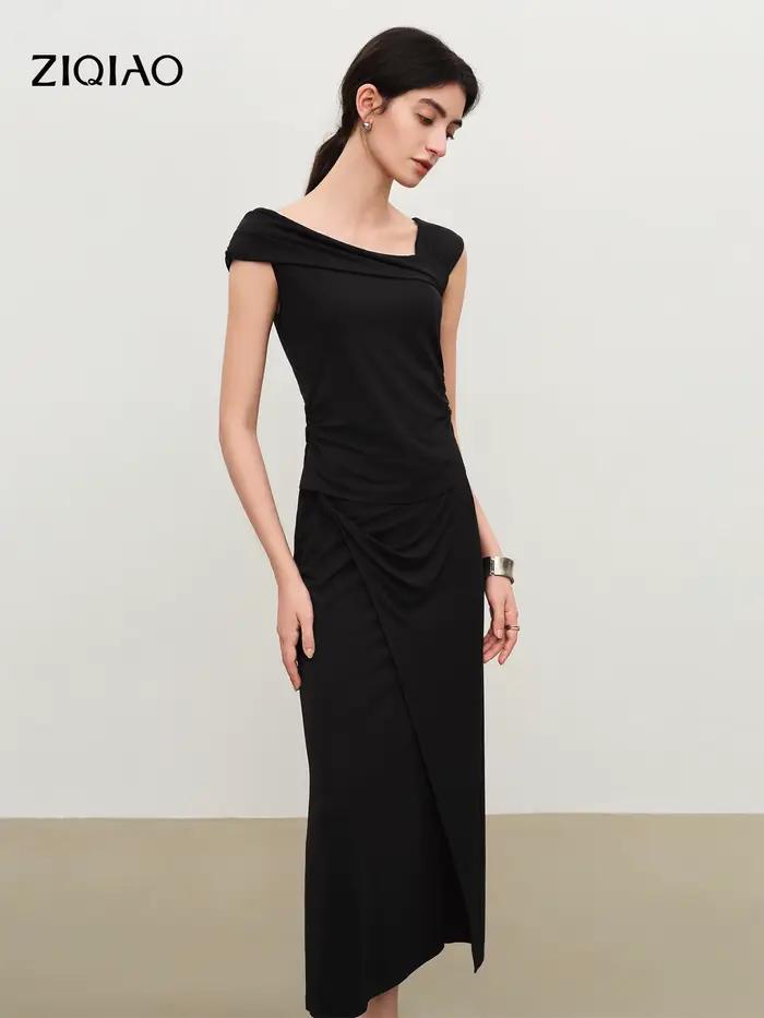 ZIQIAO Ensemble jupe et haut en maille à col roulé