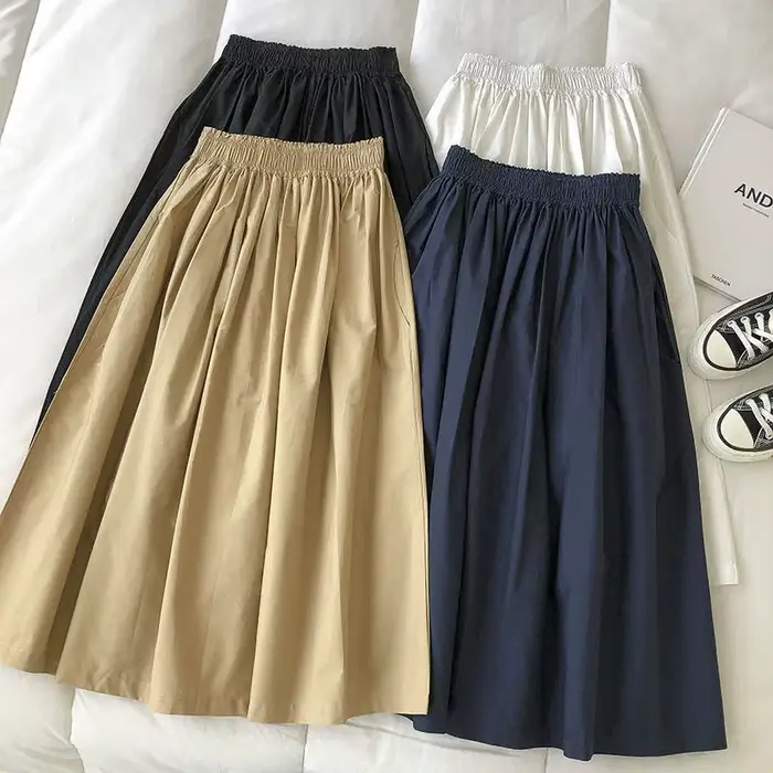 Jupe noire plissée taille haute style coréen pour femme