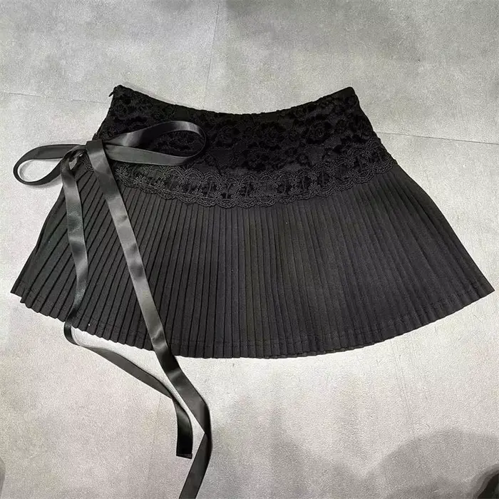 Jupe courte de ballet française pour femme style académique douce fille haute taille slim ligne A panneau en dentelle jupes plissées été