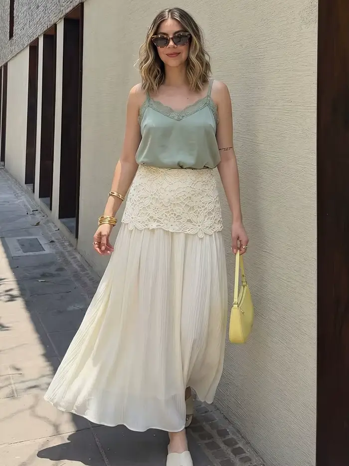 Jupe Longue En Dentelle Crochetée Bohème HH Pour Femme Élégante Taille Haute Polyvalente Printemps Été Plage Quotidien Vacances Occasions Spéciales