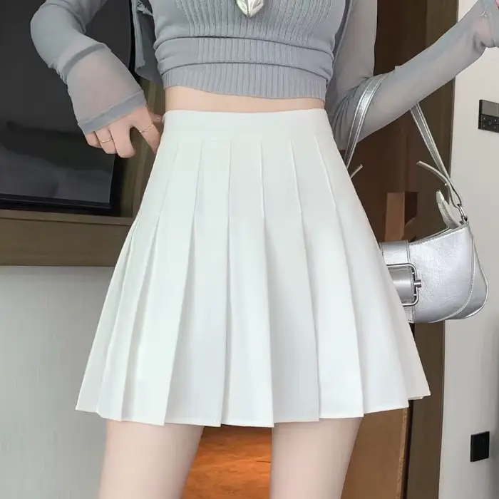 Jupe plissée taille haute style preppy pour femmes