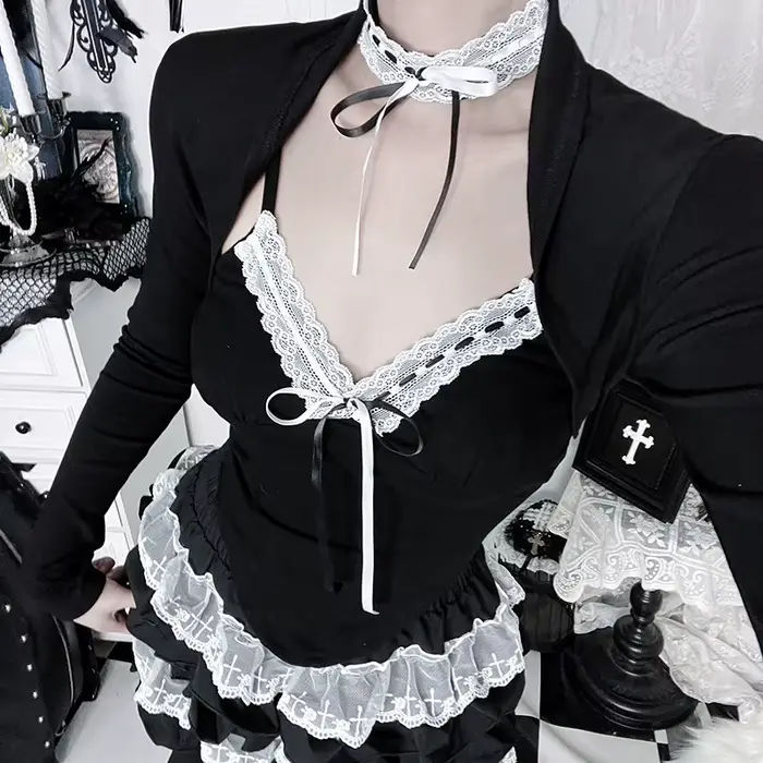 Camisole en dentelle noire Patchwork
