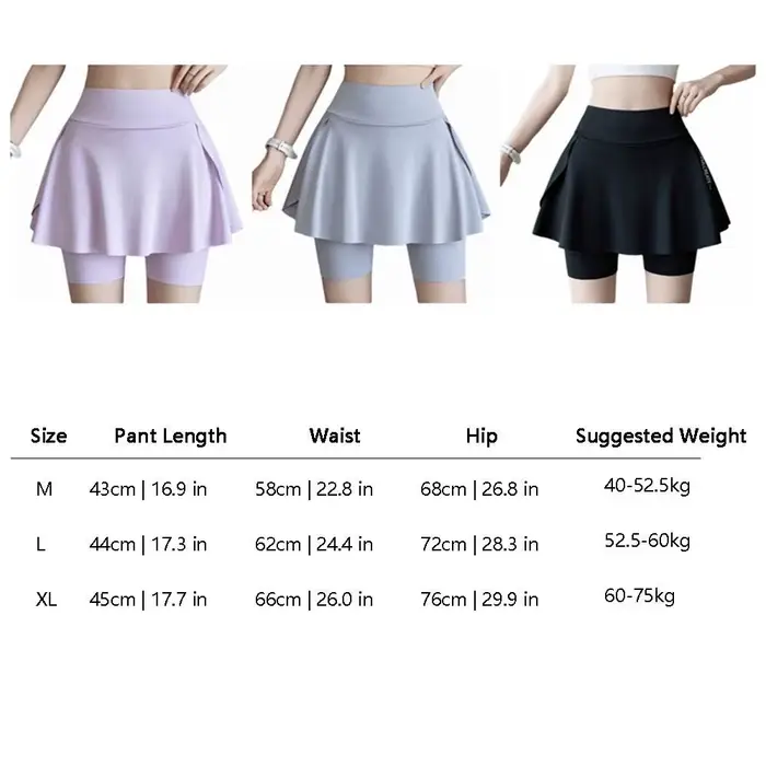 Jupe de tennis élastique pour femmes séchage rapide protection anti-exposition conception jupe faux deux pièces matériaux polyester construction sans couture occasions sportives et quotidiennes