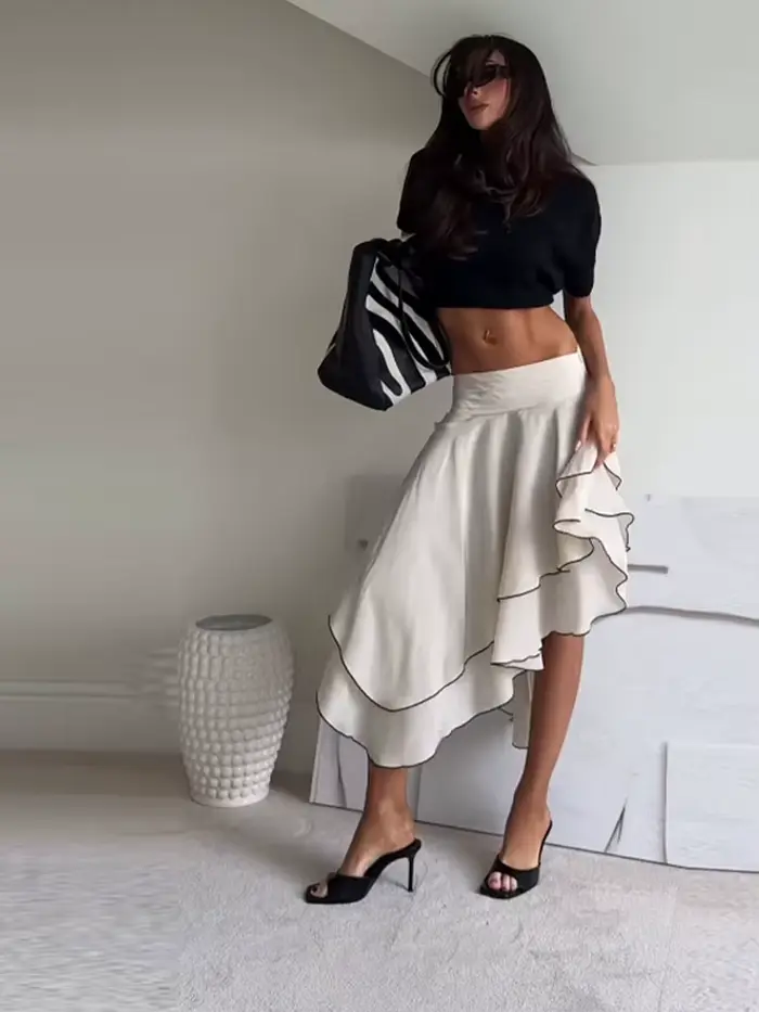 Jupe asymétrique à volants superposés pour femme