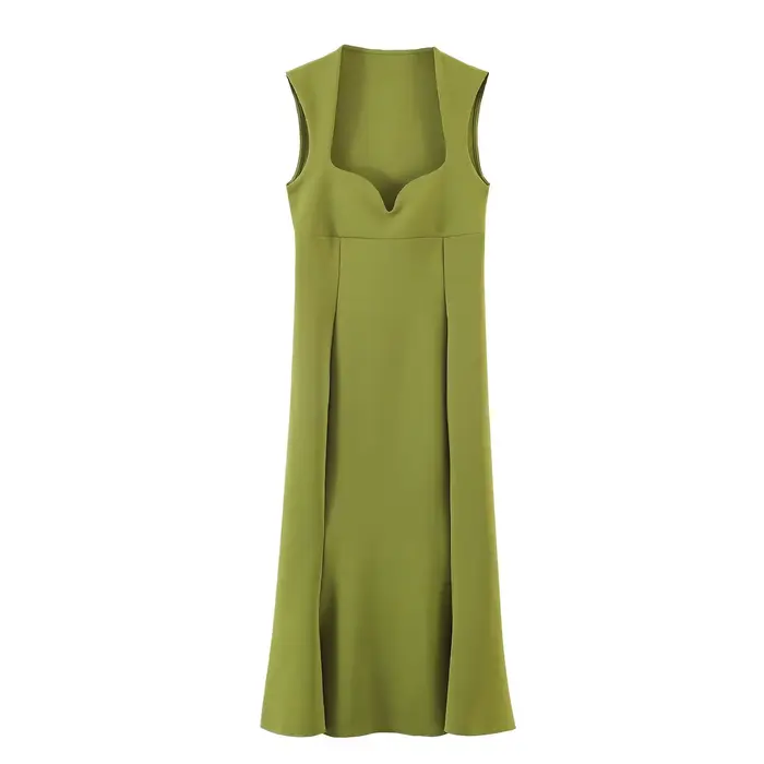 Robe midi moulante en forme de cœur pour femme, sans manches, plissée, tricotée, unie, pour soirée d