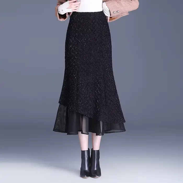 Jupe Sirène Mi-Longue Noire pour Femme