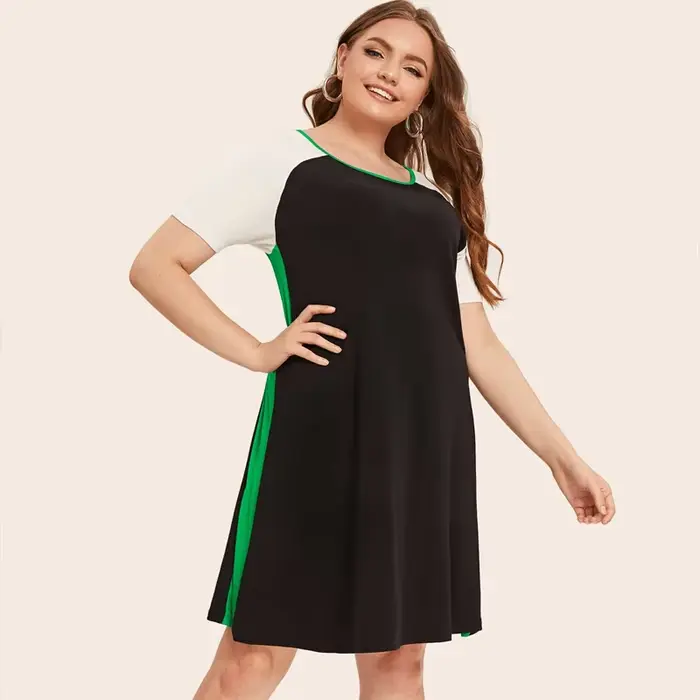 Robe d'été décontractée en jersey noir et blanc, grande taille, coupe trapèze, ample, évasée, longueur aux genoux, pour femmes occasions spéciales