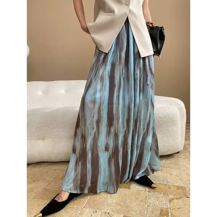 Jupe longue taille haute, teinture par nouage, blocage de couleur, à la mode et élégante, teint à l'