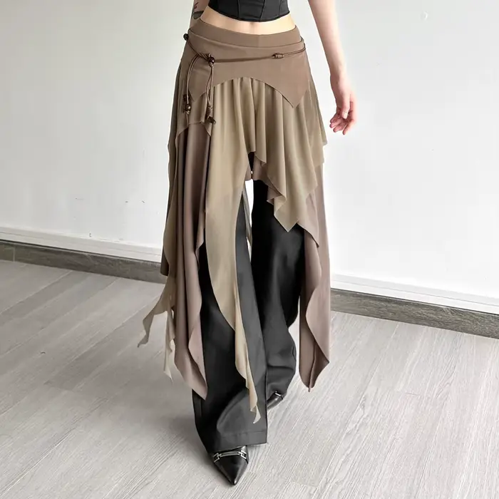 Jupes longues froncées élégantes pour femmes, Style de rue, couleur unie, ourlet fendu irrégulier, t