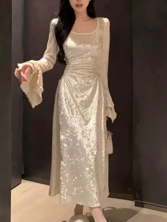 Jielur – robe Vintage à manches longues pour femme