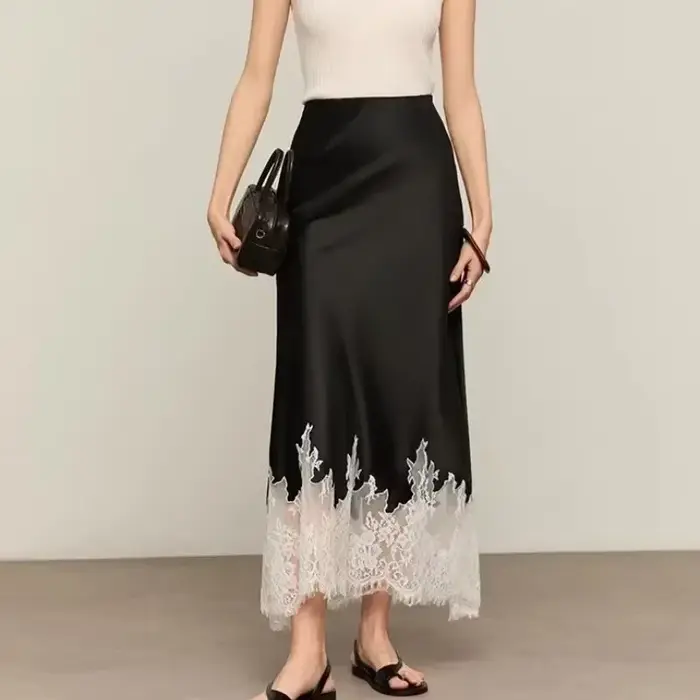 Jupe mi-longue féerique en dentelle, taille haute, élégante, enveloppée aux hanches, tendances de la