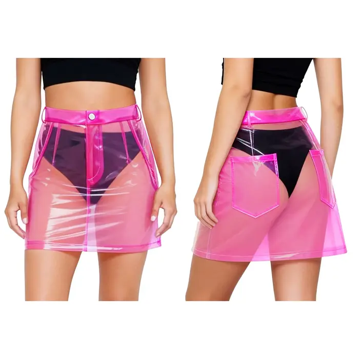 Jupe mini transparente en PVC pour femme