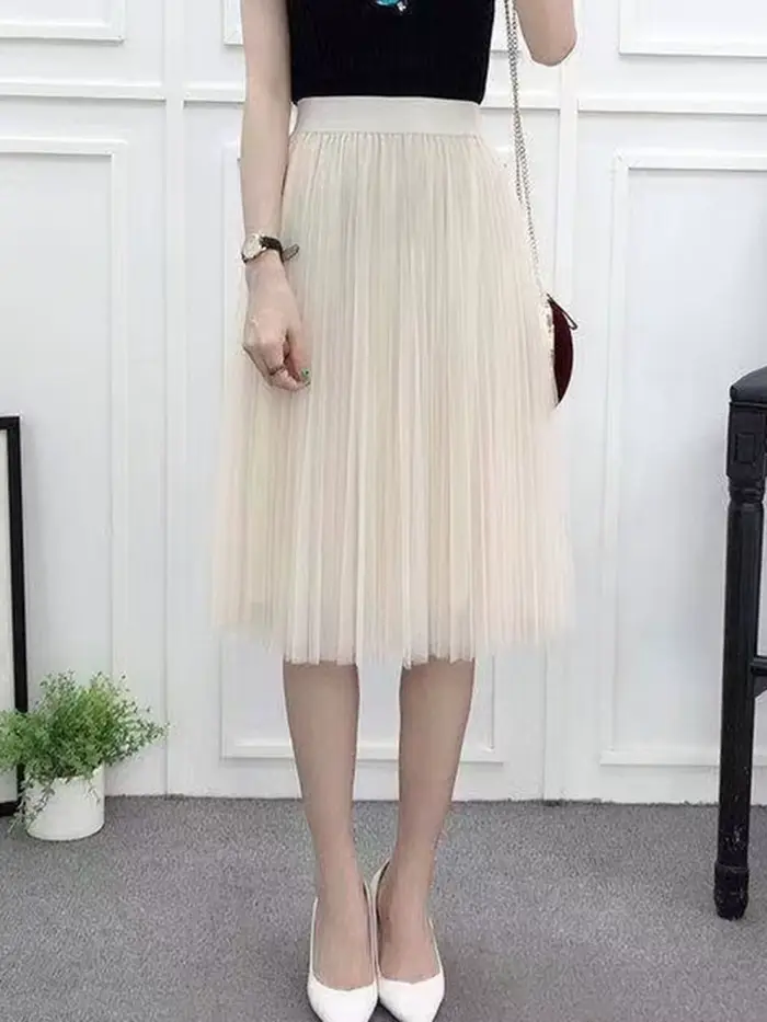 Femmes élégantes jupe en Tulle mode coréenne maille blanc une ligne dames jupe plissée été Chic tail