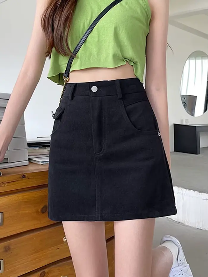 Jupe courte en jean verte pour femmes, tenue d'été sexy, taille haute, amincissante, tenue de bureau tendance, nouvelle collection 2023 style moderne, confortable, durable, pour sorties et événements formels