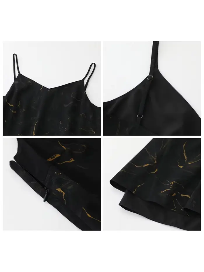 Robe Chic Ven Camisole Style Rétro Ample Col en V Pour Plage Vacances Printemps Ete Polyester Noire Verte