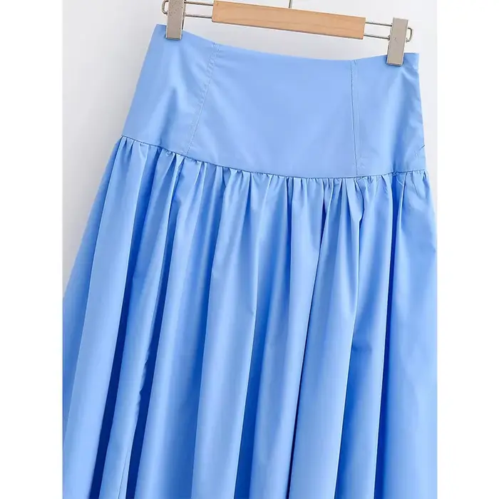 Nouvelle jupe plissée bleue taille haute évasée pour femmes printemps été 2026 décontractée polyester polyvalente ocassions formelles et informelles