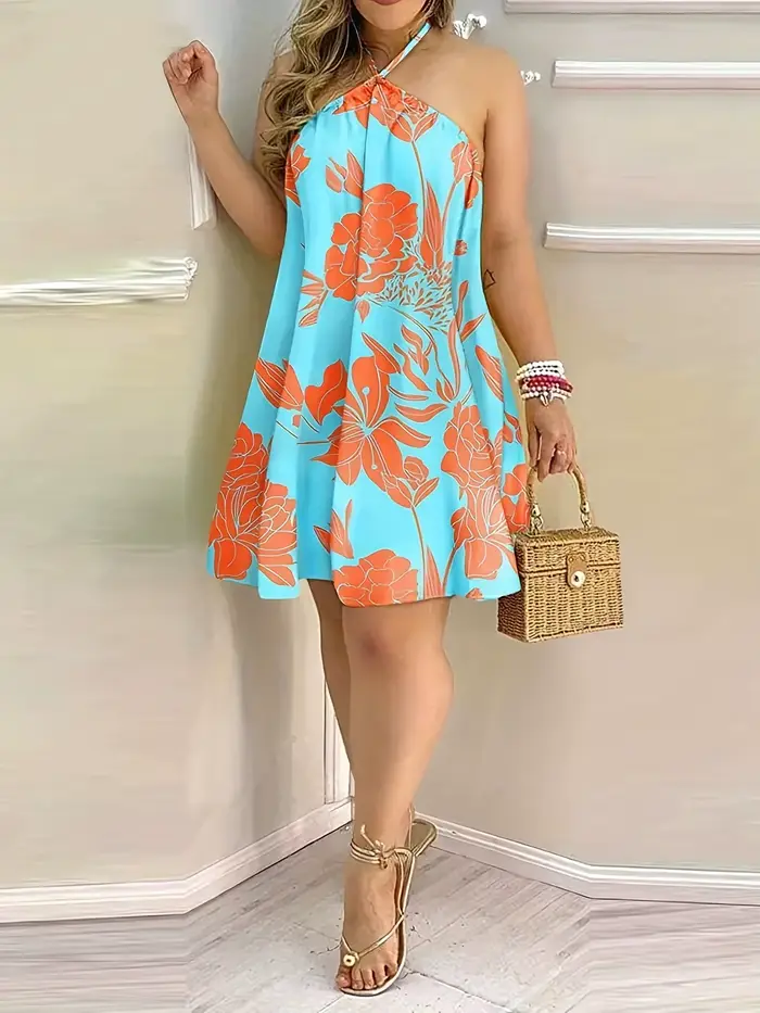 Robe dos nu à imprimé floral polyester grande taille été plage occasions spéciales femmes