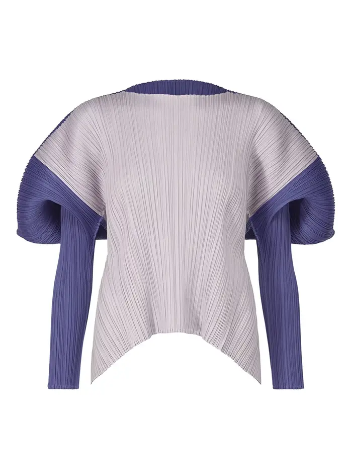Fold Miyake plissé col rond manches longues femmes formes carrées combinaisons de couleurs haut ample