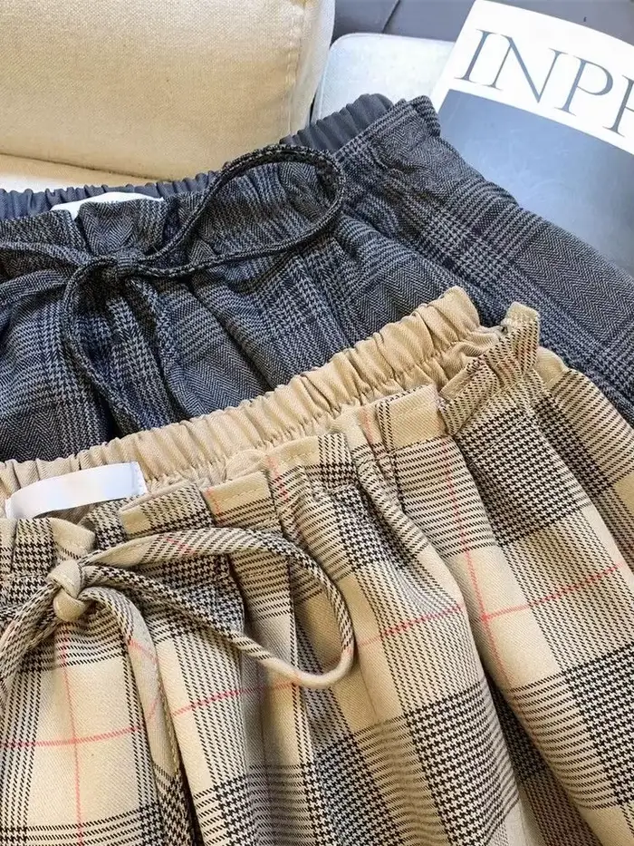 Jupe à carreaux taille basse style doux pour femmes