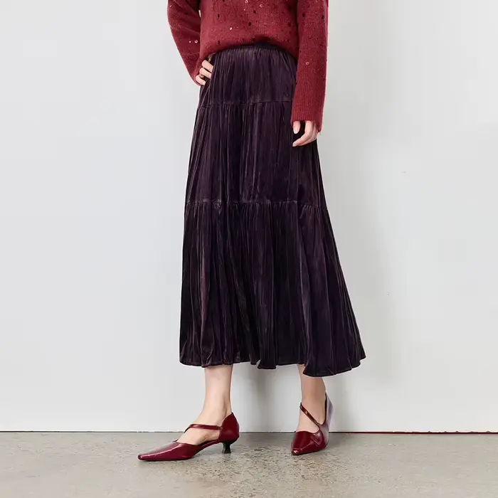 Jupe en velours SENTUBILA pour femme, collection automne 2026, taille élastique, design à trois nive