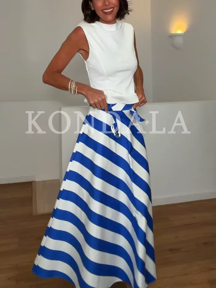 Jupe trapèze élégante rayée Kondala pour femme style décontracté saison printemps été occasion festival musique vacation