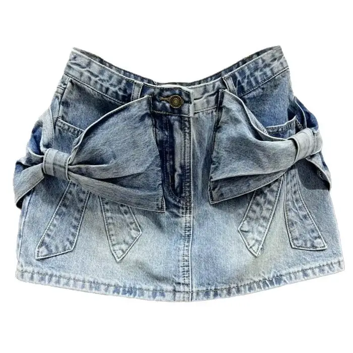 Jupe courte en jean 3D à nœud pour femme
