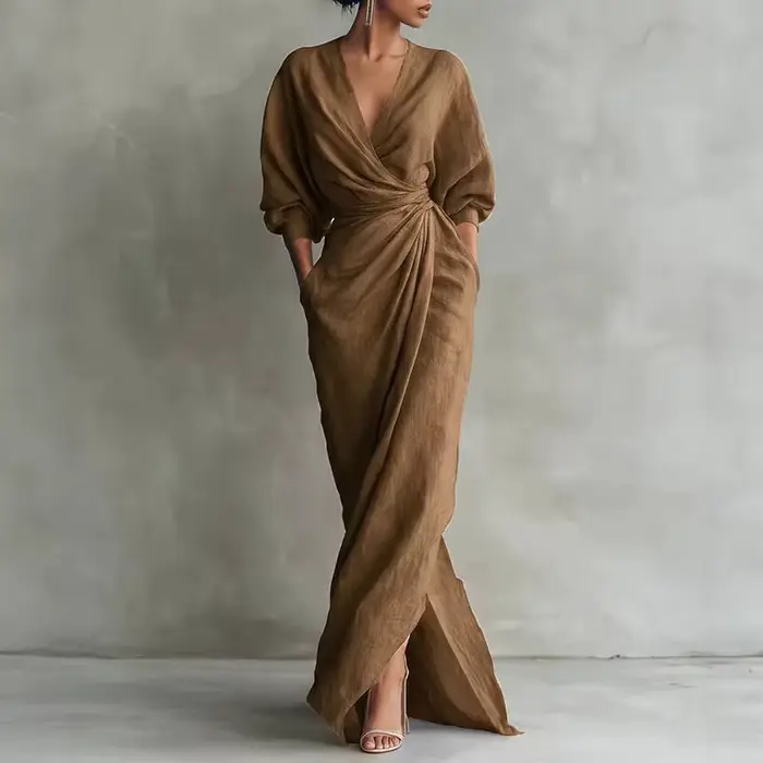 Robe longue décontractée bohème unie pour femme