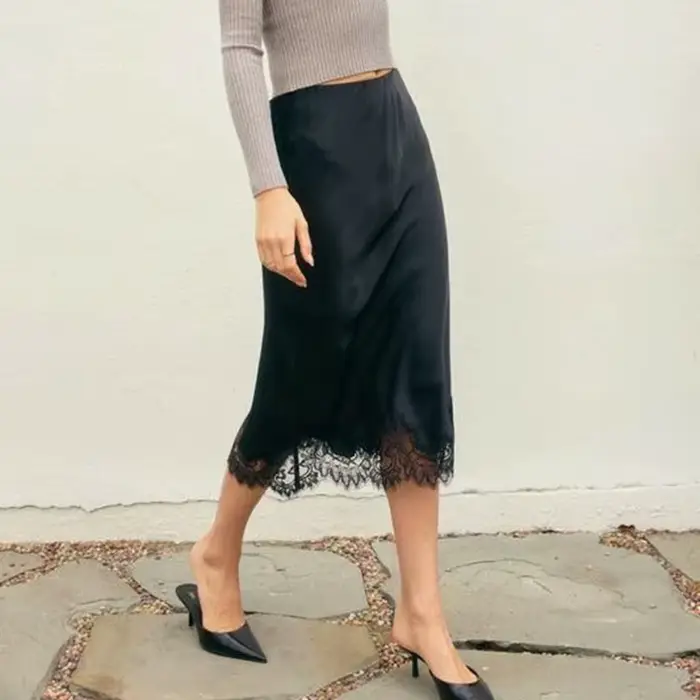 Jupe longue en Satin de soie pour femmes