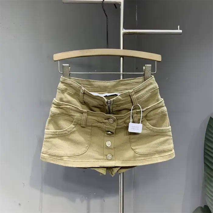 Jupe courte en jean effet deux pièces pour femme