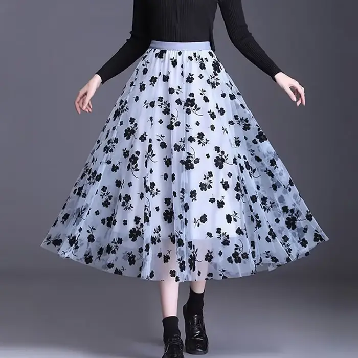 Jupe midi en tulle fleuri pour femme
