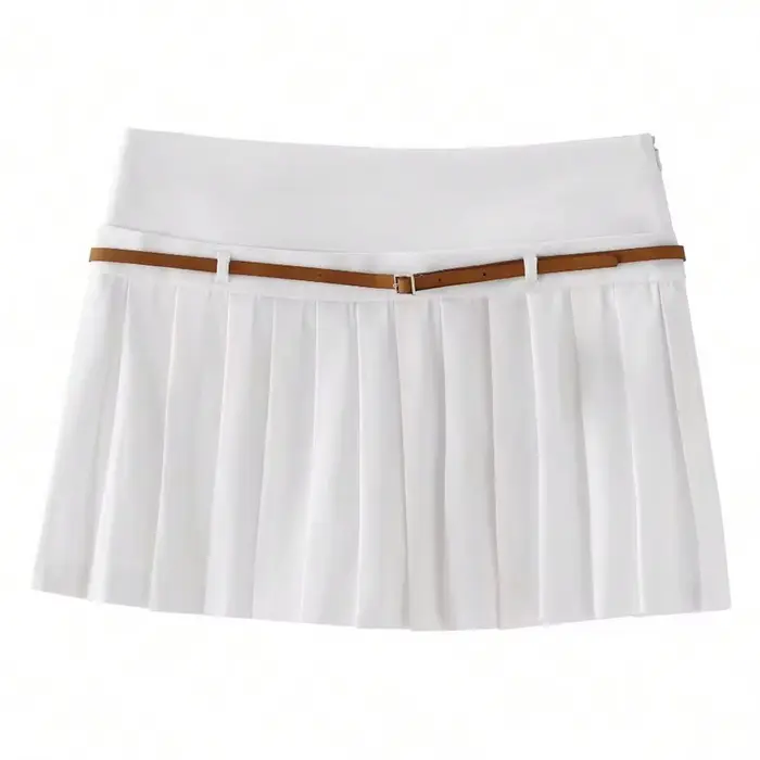 Jupe-short vintage pour femme HH, unie, avec fermeture éclair latérale, ceinture drapée, taille haut