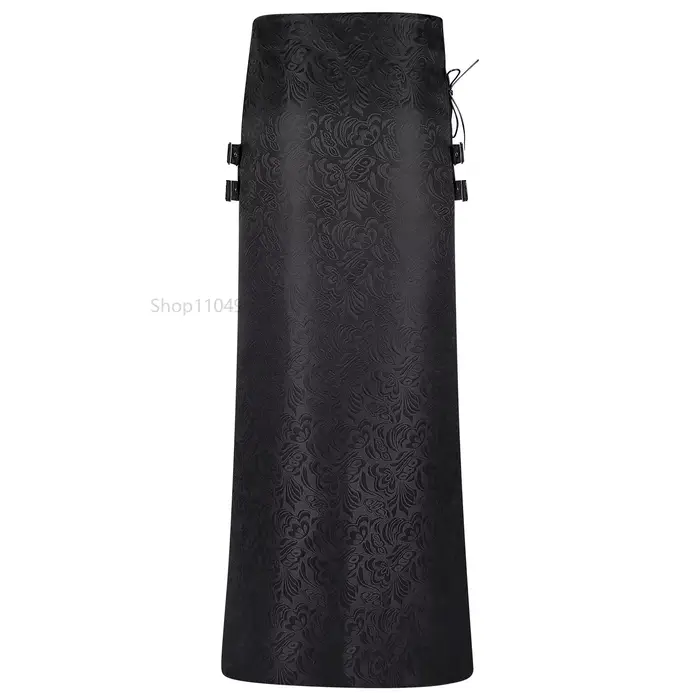 Jupe gothique slim à fente latérale pour hommes, style rock sombre steampunk mage cosplay rétro palais Jacquard polyester rouge