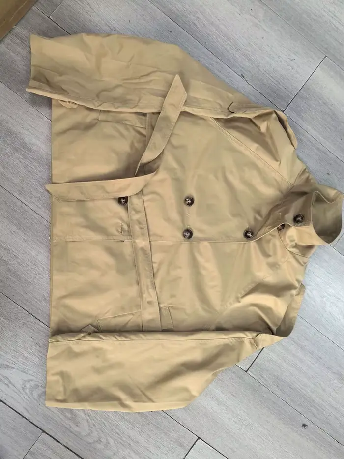 Trench court à taille ceinturée pour femme, col roulé, double boutonnage, style streetwear, veste polyester pour automne hiver