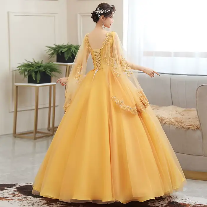 Robe longue dorée pour femme, tenue de Rh, de soirée ou de spectacle