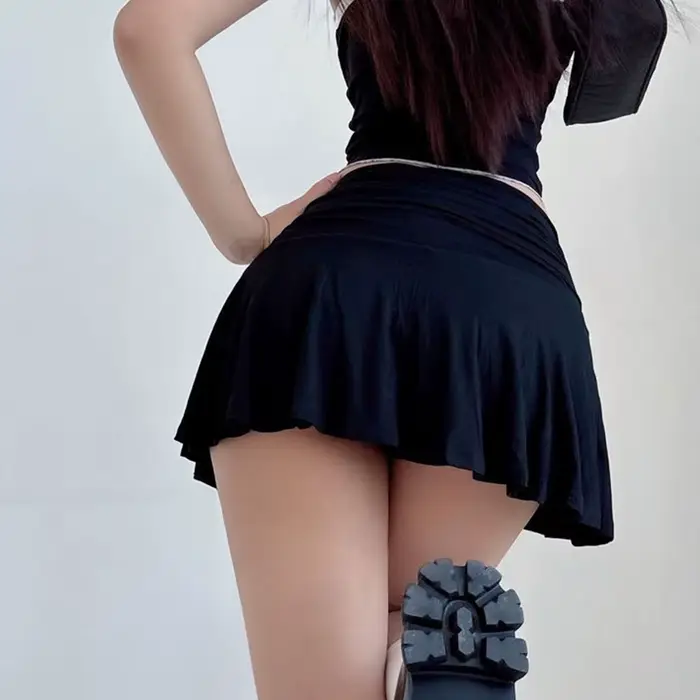 Jupe courte évasée noire polyvalente taille basse style A-line pour filles
