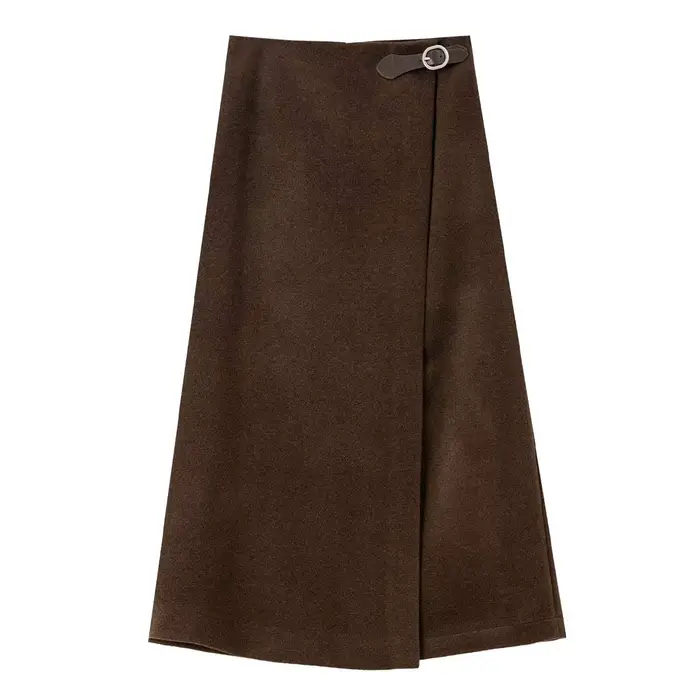 Jupe mi-longue marron portefeuille VIMLY pour femme