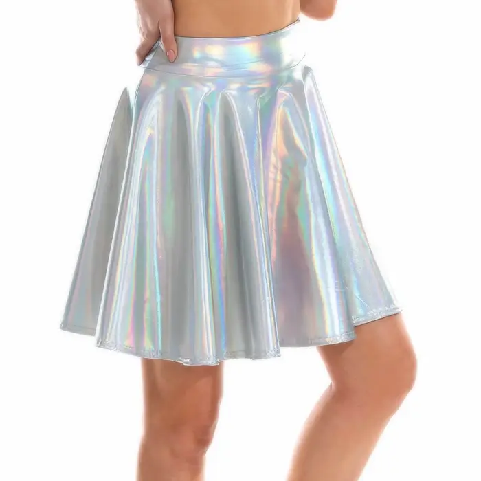 Jupe courte plissée sexy en cuir verni pour femme, jupe trapèze taille haute en similicuir, jupe hol