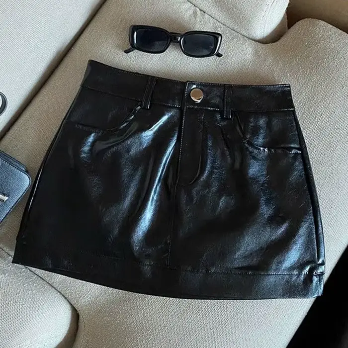 Vin rouge PU jupes en cuir pour femmes Sexy Clubwear hanche enveloppé