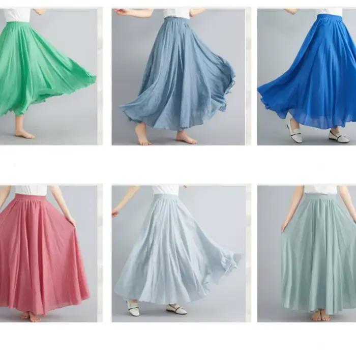 Jupe longue élégante en lin taille haute pour femmes