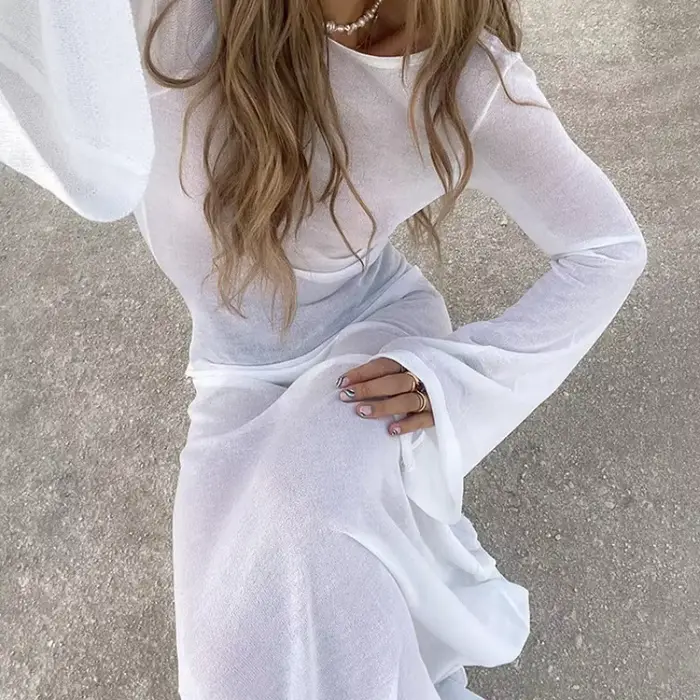 Robe Maxi en Maille Transparente Femme Style Bohème Élégante pour Soirées Plage et Occasions Spéciales