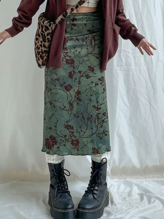 Jupes longues A-Line à imprimé floral pour femmes