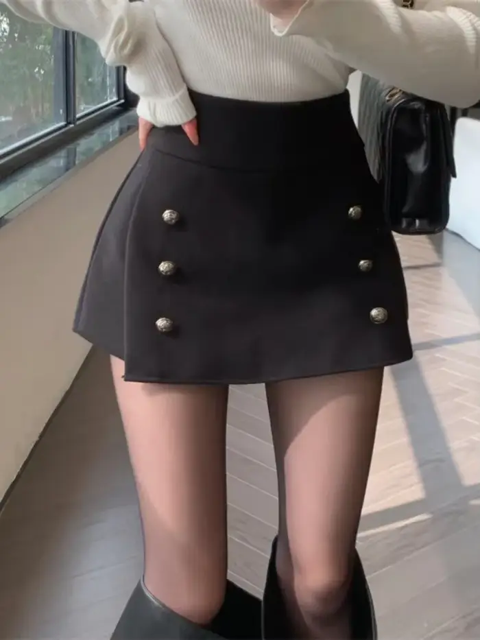 Jupe en laine à double boutonnage pour femme